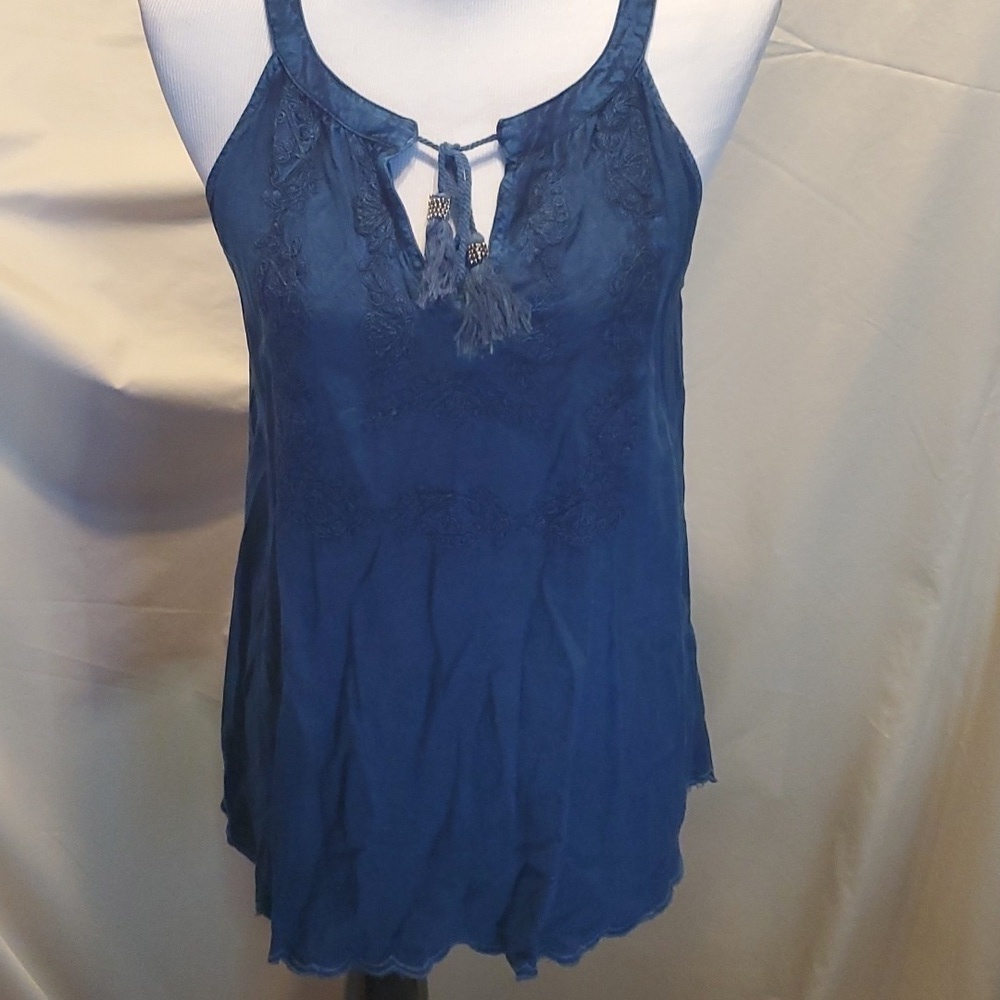 Luna Moon Denim Blue Scalloped Edge Halter SZ MD